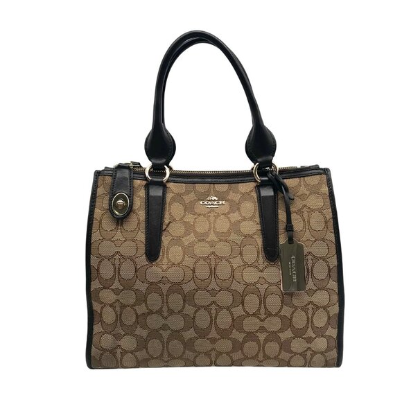 Coach Brown Monogram Jacquard Canvas Crosby Carryall Satchel - Picture 1 of 11